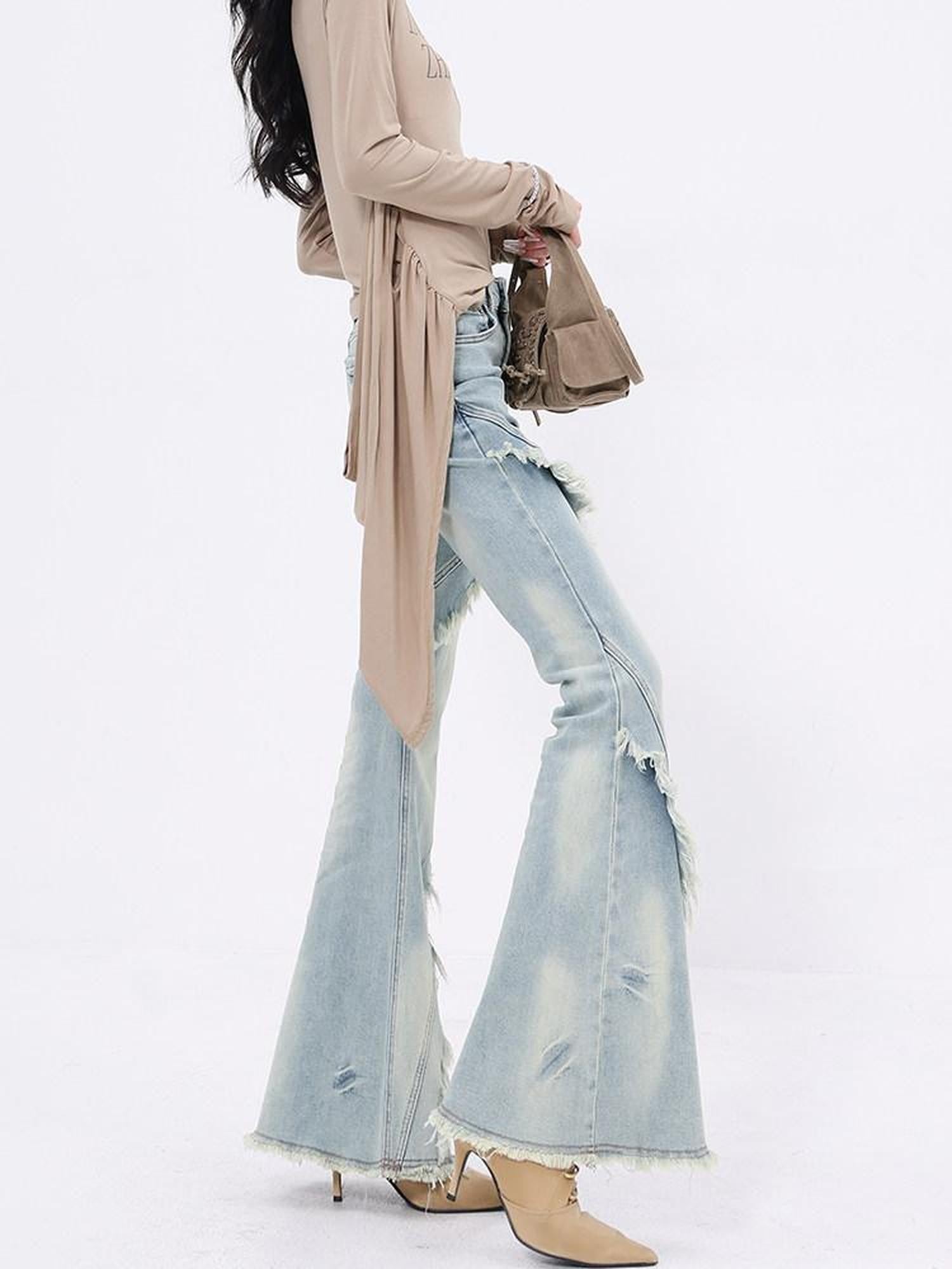 QIUQIU STUDIO Tall Extra Long Frayed Hem Slight Stretch Women&