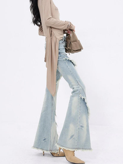 QIUQIU STUDIO Tall Extra Long Frayed Hem Slight Stretch Women&