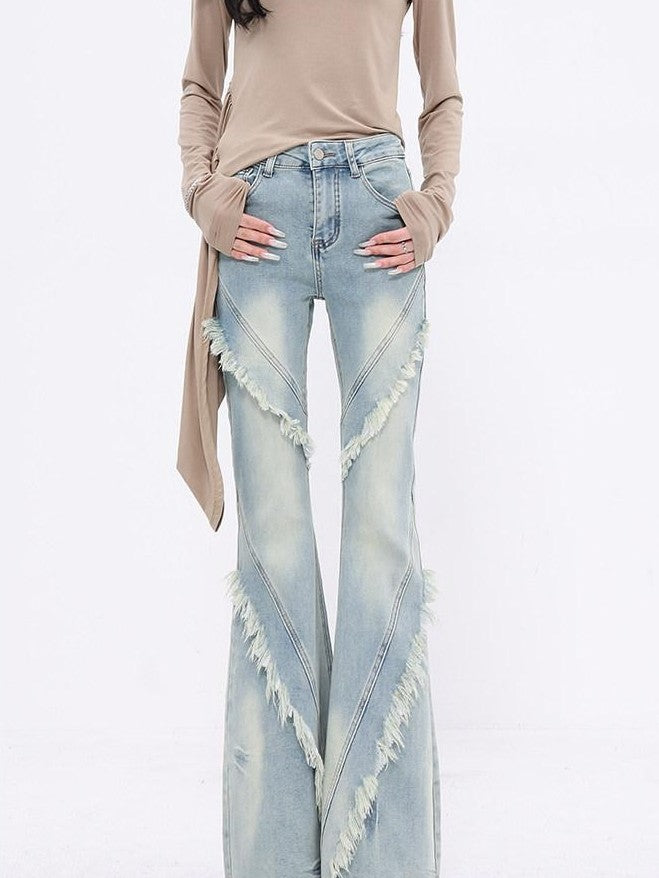 QIUQIU STUDIO Tall Extra Long Frayed Hem Slight Stretch Women&