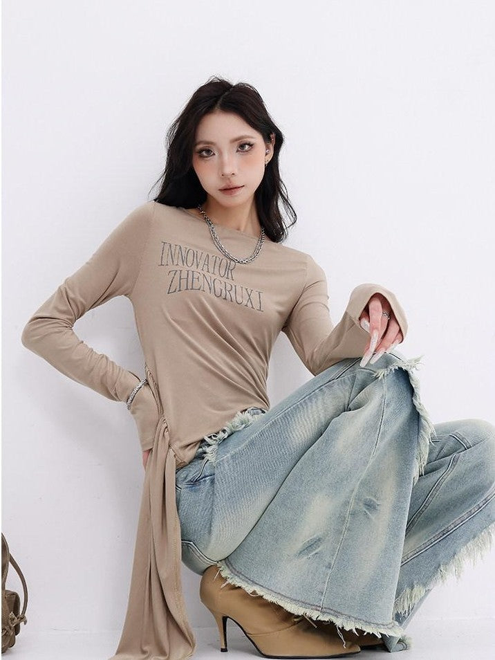 QIUQIU STUDIO Tall Extra Long Frayed Hem Slight Stretch Women&