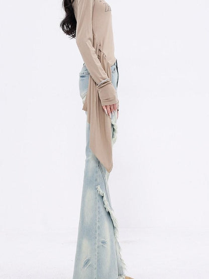 QIUQIU STUDIO Tall Extra Long Frayed Hem Slight Stretch Women&