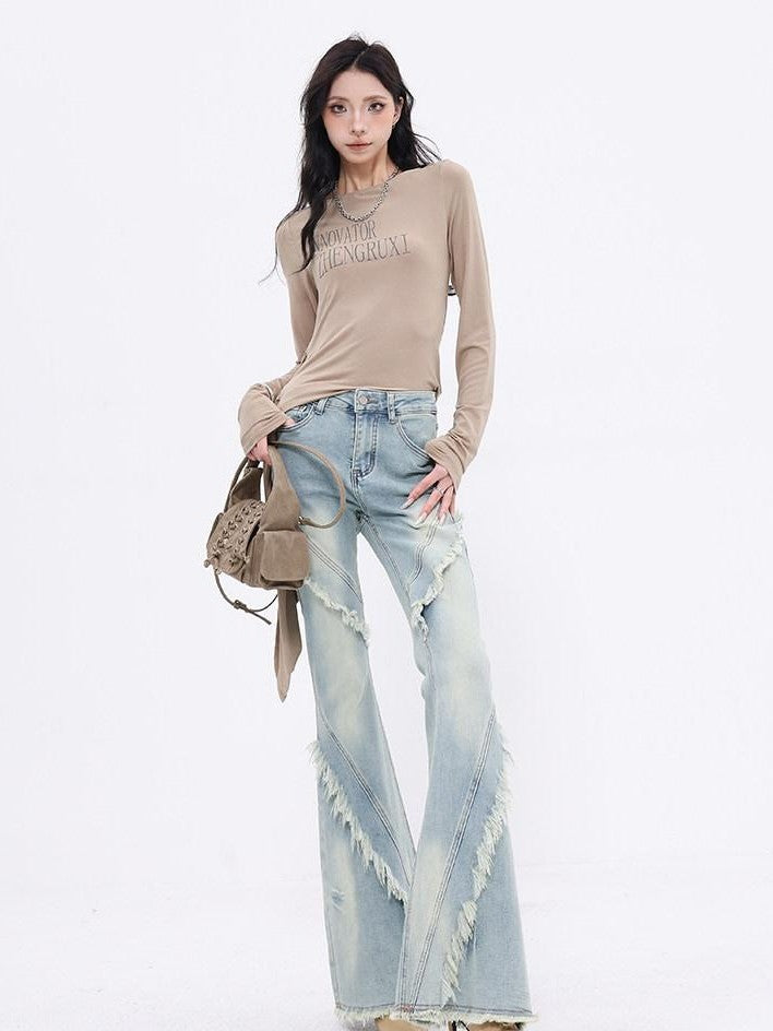 QIUQIU STUDIO Tall Extra Long Frayed Hem Slight Stretch Women&