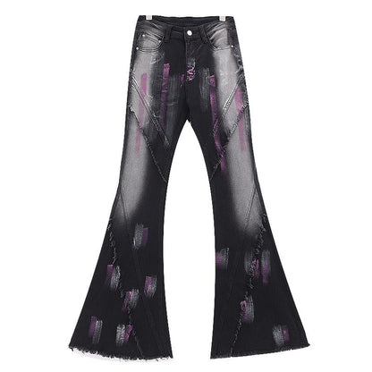 QIUQIU_STUDIO_Tall_Extra_Long_Hand_Painted_Graffiti_Slim_Micro_Flare_Women&
