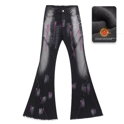 QIUQIU_STUDIO_Tall_Extra_Long_Hand_Painted_Graffiti_Slim_Micro_Flare_Women&