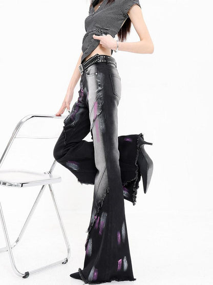 QIUQIU STUDIO Tall Extra Long Hand Painted Graffiti Slim Micro Flare Women&