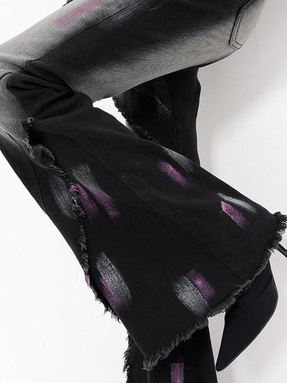 QIUQIU STUDIO Tall Extra Long Hand Painted Graffiti Slim Micro Flare Women&