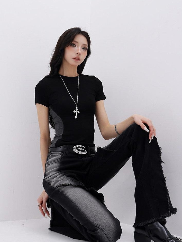 QIUQIU STUDIO Tall Extra Long Hand Painted Graffiti Slim Micro Flare Women&