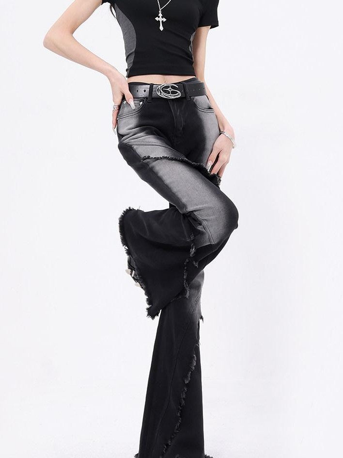 QIUQIU STUDIO Tall Extra Long Hand Painted Graffiti Slim Micro Flare Women&