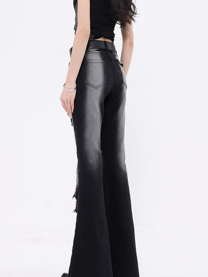 QIUQIU STUDIO Tall Extra Long Hand Painted Graffiti Slim Micro Flare Women&