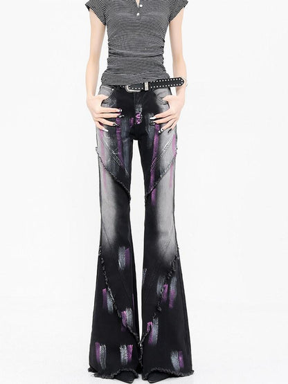 QIUQIU STUDIO Tall Extra Long Hand Painted Graffiti Slim Micro Flare Women&