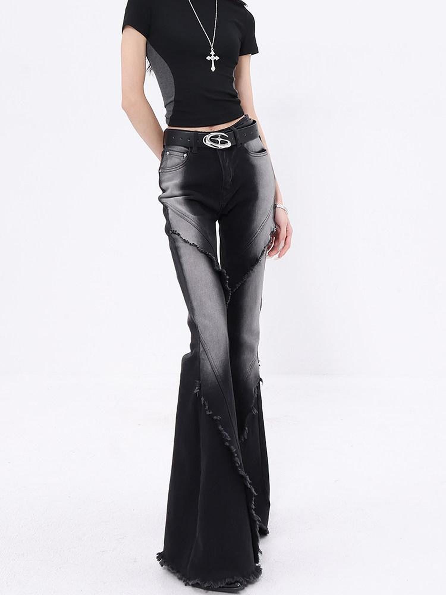 QIUQIU STUDIO Tall Extra Long Ombre Distressed Slim Raw Hem Women&