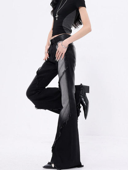 QIUQIU STUDIO Tall Extra Long Ombre Distressed Slim Raw Hem Women&