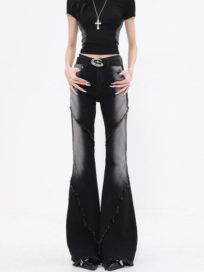 QIUQIU STUDIO Tall Extra Long Ombre Distressed Slim Raw Hem Women&