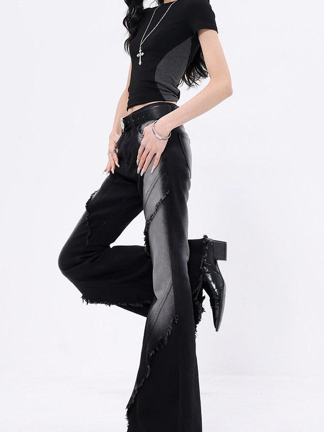 QIUQIU STUDIO Tall Extra Long Ombre Distressed Slim Raw Hem Women&