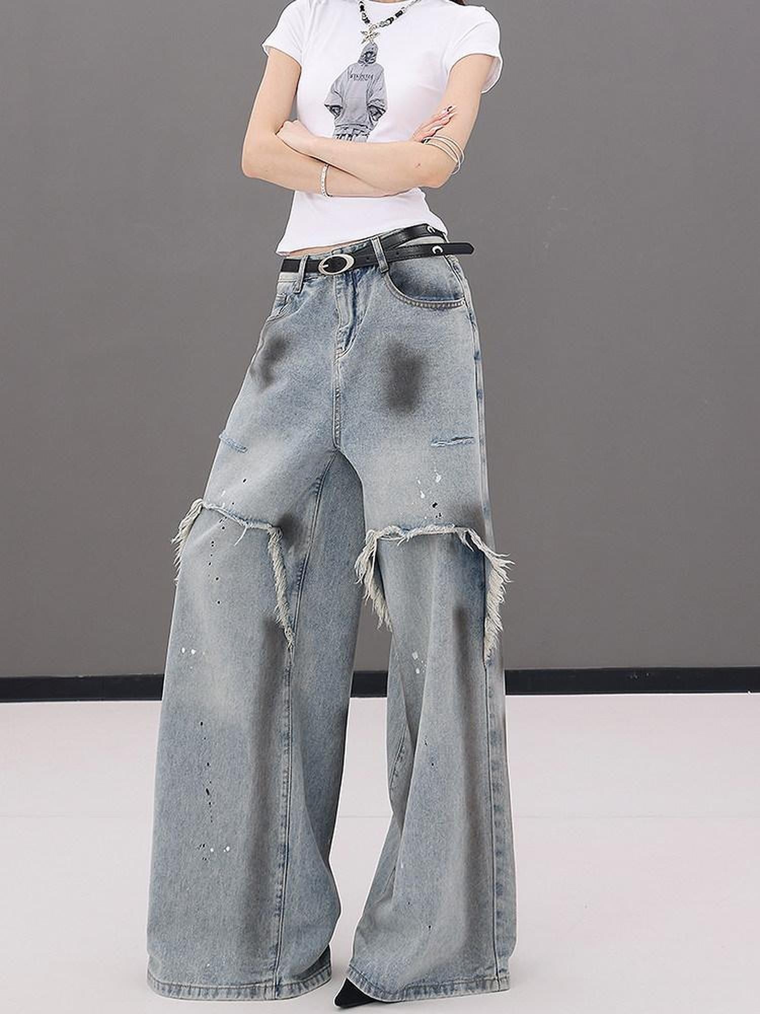 QIUQIU STUDIO Tall Extra Long Patchwork Ripped Faux Two Piece Women&