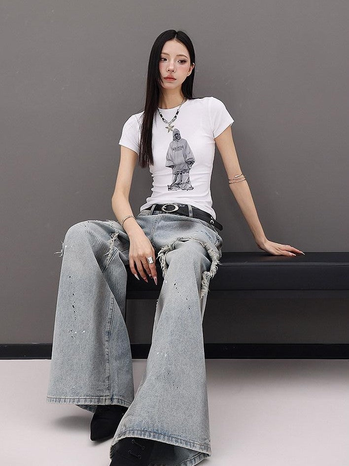 QIUQIU STUDIO Tall Extra Long Patchwork Ripped Faux Two Piece Women&