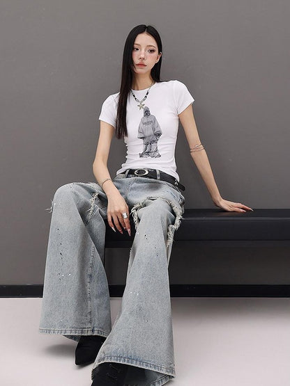 QIUQIU STUDIO Tall Extra Long Patchwork Ripped Faux Two Piece Women&