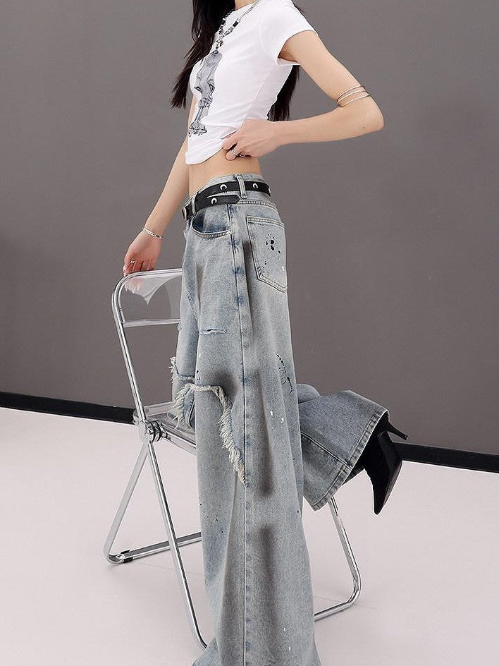 QIUQIU STUDIO Tall Extra Long Patchwork Ripped Faux Two Piece Women&