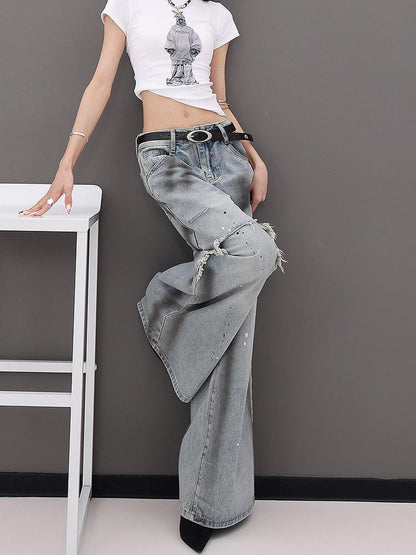 QIUQIU STUDIO Tall Extra Long Patchwork Ripped Faux Two Piece Women&