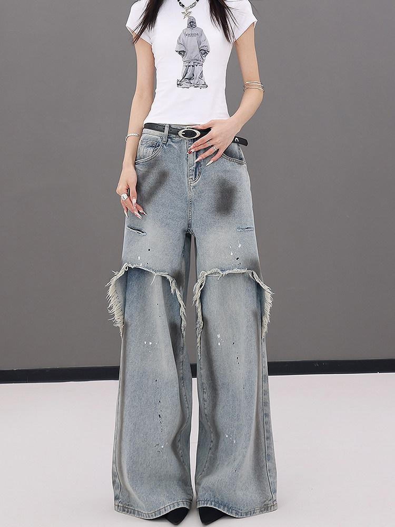 QIUQIU STUDIO Tall Extra Long Patchwork Ripped Faux Two Piece Women&