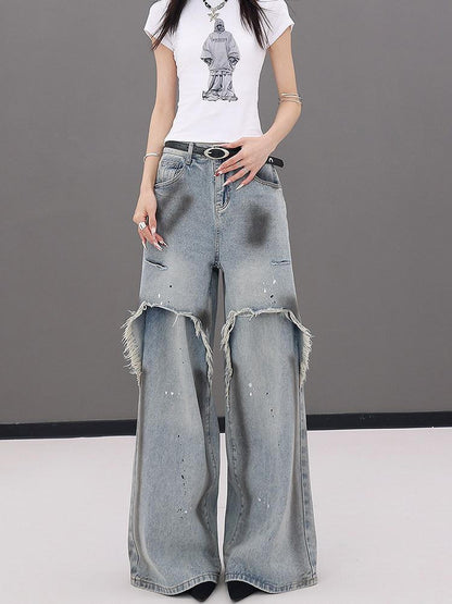 QIUQIU STUDIO Tall Extra Long Patchwork Ripped Faux Two Piece Women&