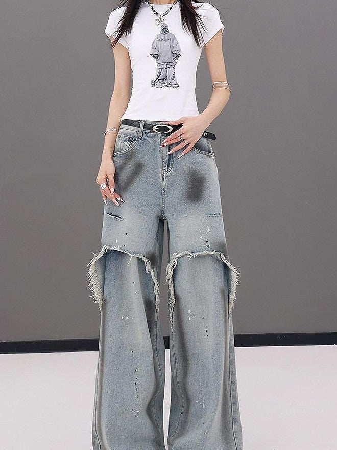 QIUQIU STUDIO Tall Extra Long Patchwork Ripped Faux Two Piece Women&