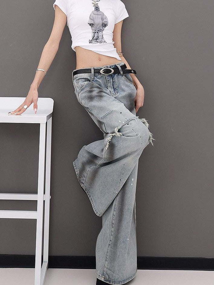 QIUQIU STUDIO Tall Extra Long Patchwork Ripped Faux Two Piece Women&