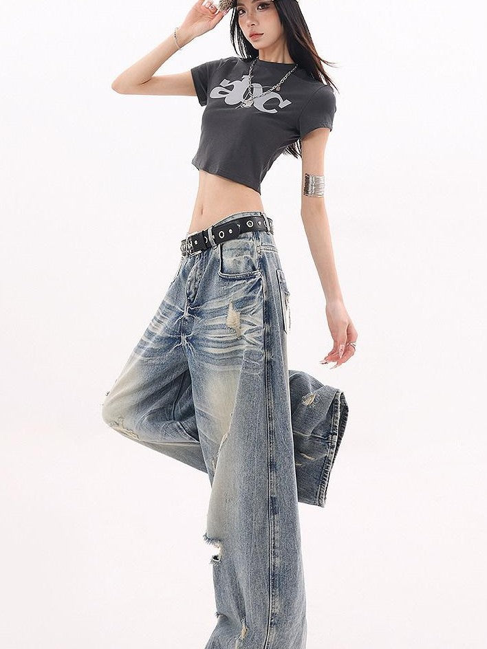 QIUQIU STUDIO Tall Extra Long Ripped Curved Cut Women&