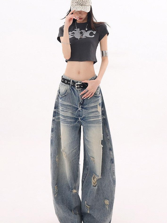 QIUQIU STUDIO Tall Extra Long Ripped Curved Cut Women&
