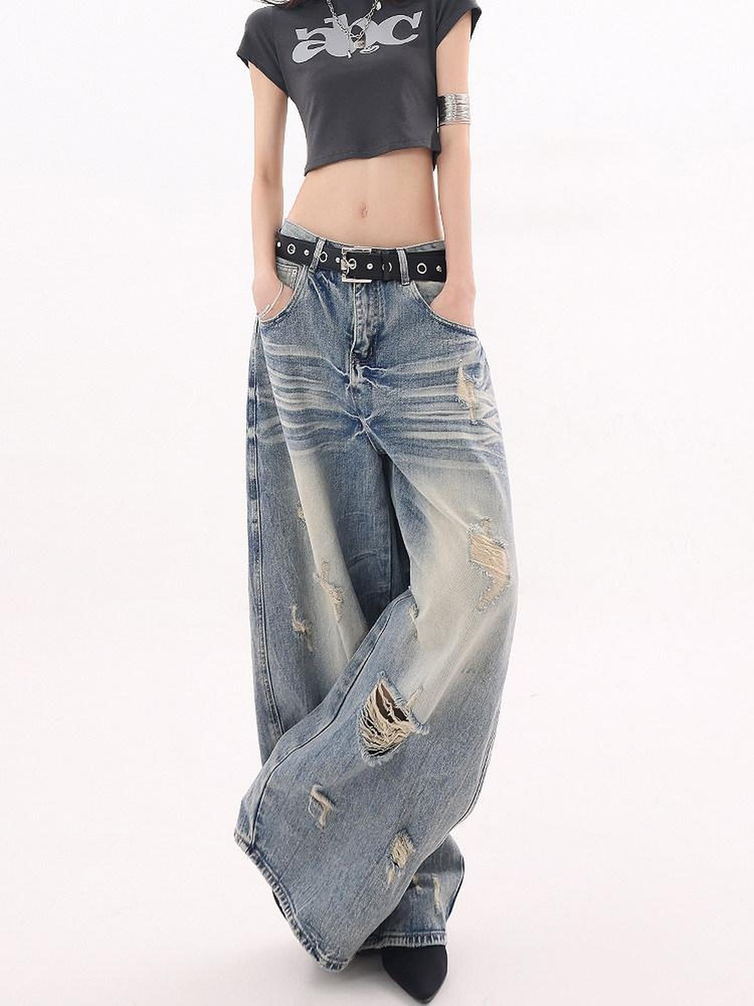 QIUQIU STUDIO Tall Extra Long Ripped Curved Cut Women&