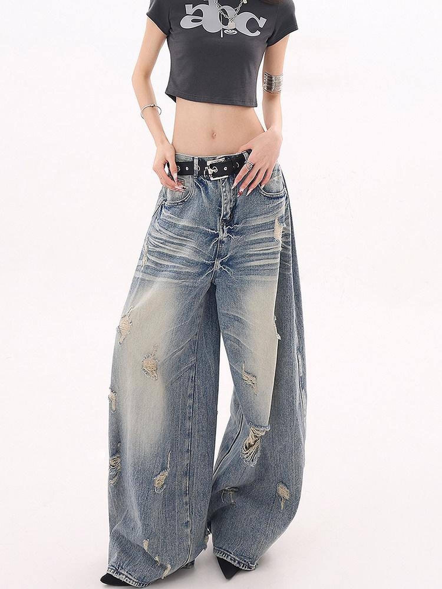 QIUQIU STUDIO Tall Extra Long Ripped Curved Cut Women&