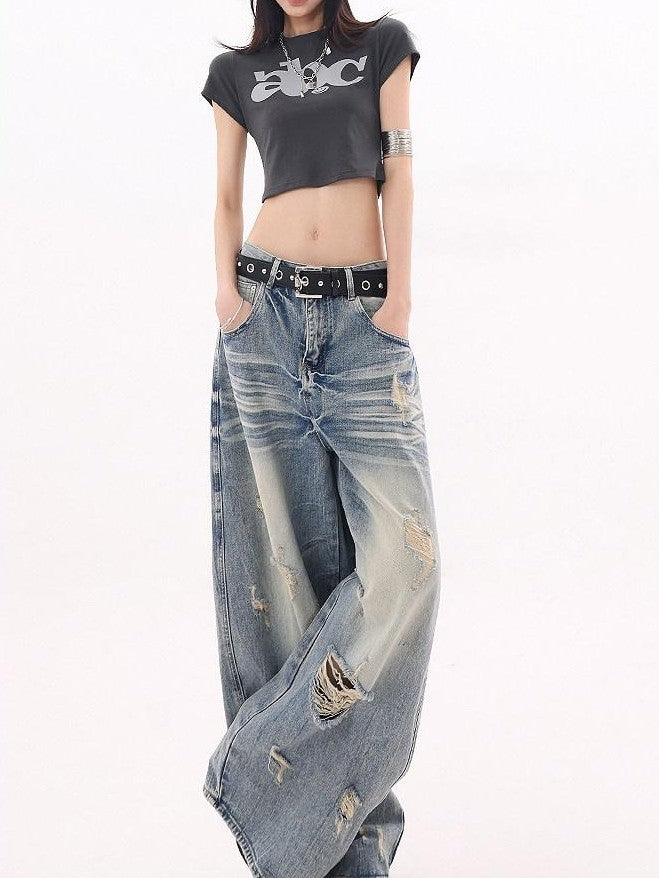 QIUQIU STUDIO Tall Extra Long Ripped Curved Cut Women&