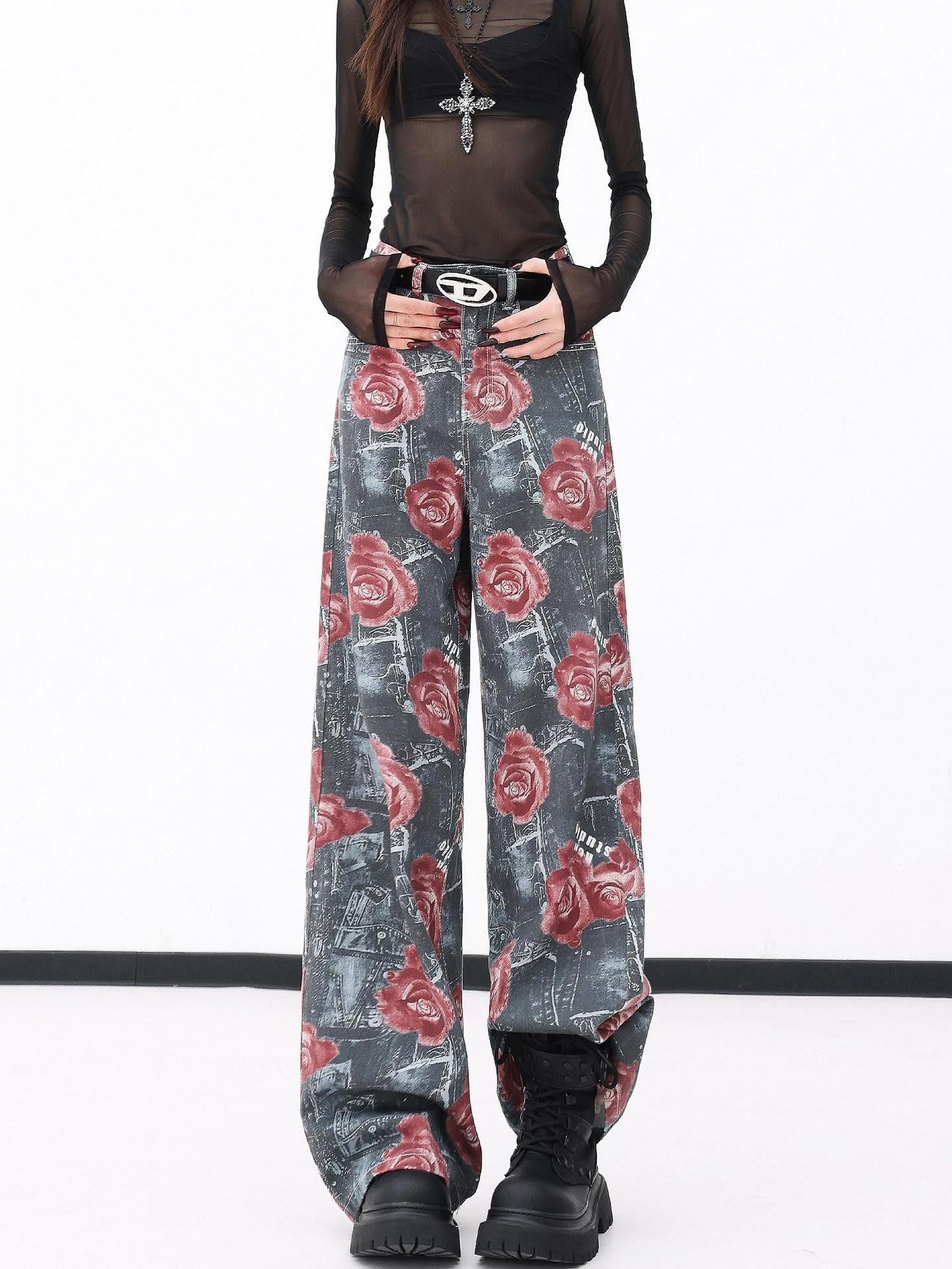 QIUQIU STUDIO Tall Extra Long Rose Print Pockets Women&