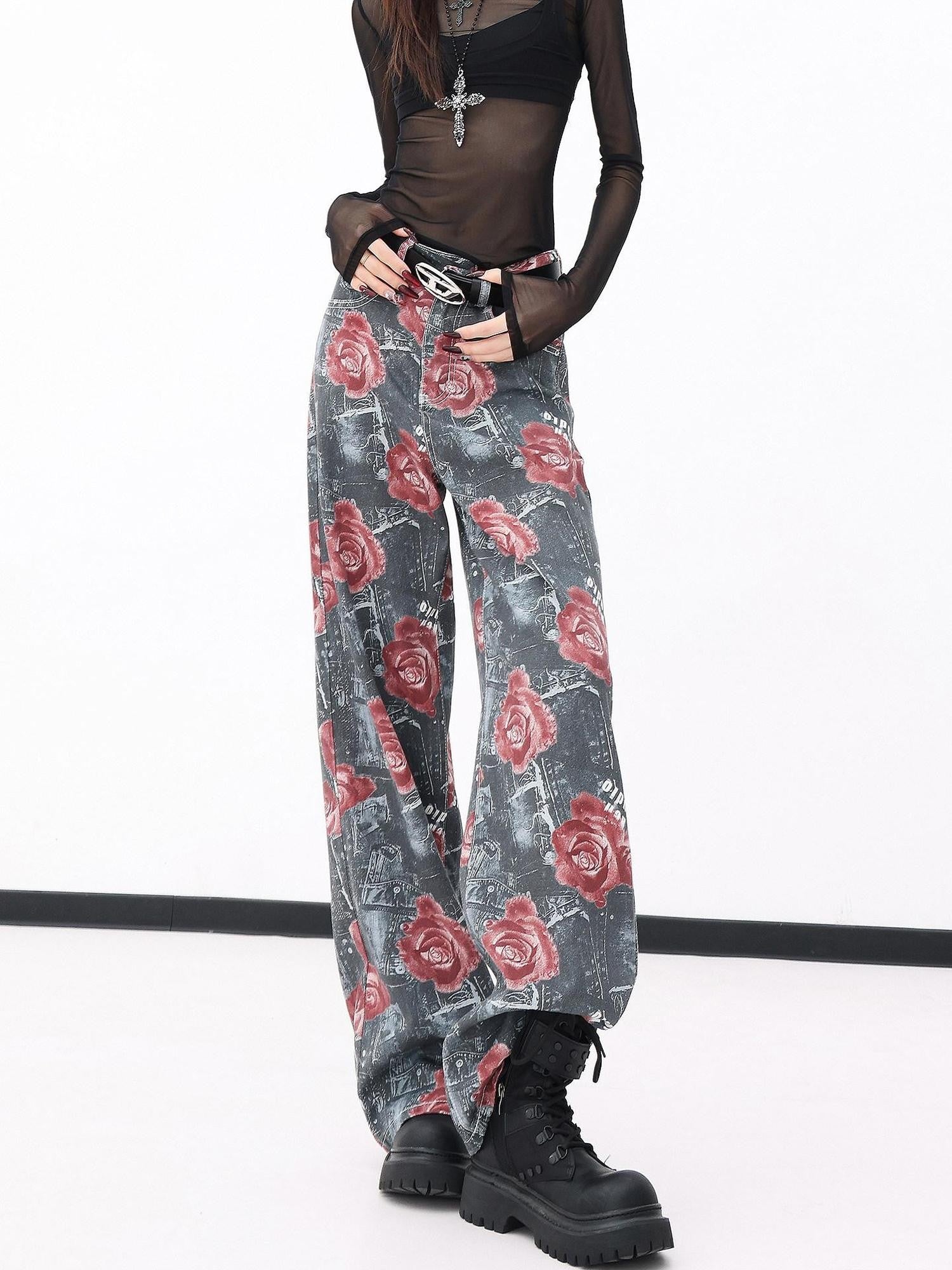 QIUQIU STUDIO Tall Extra Long Rose Print Pockets Women&