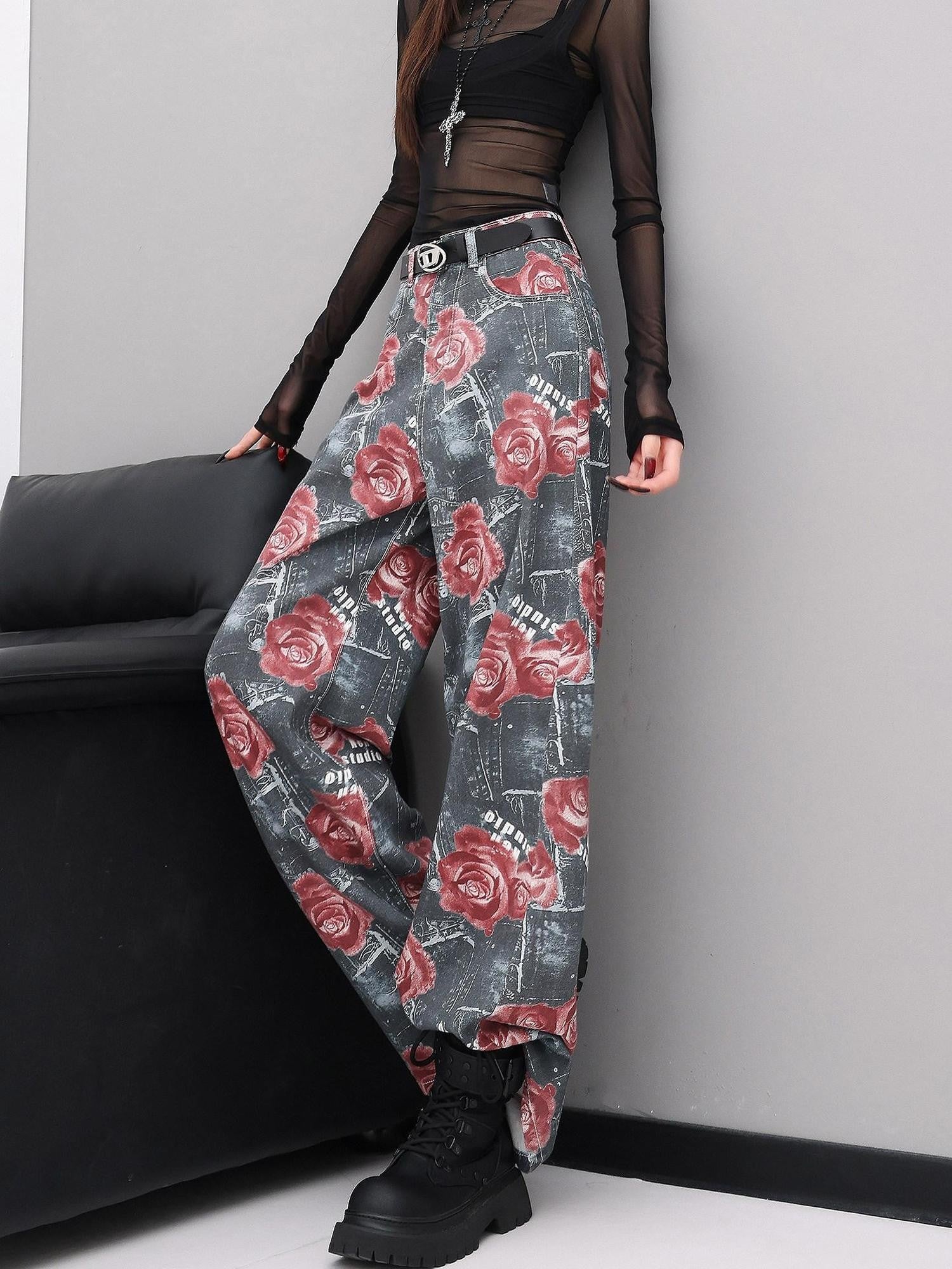 QIUQIU STUDIO Tall Extra Long Rose Print Pockets Women&