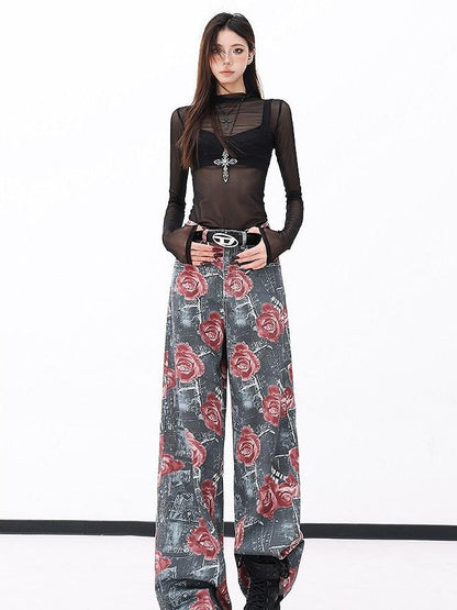 QIUQIU STUDIO Tall Extra Long Rose Print Pockets Women&
