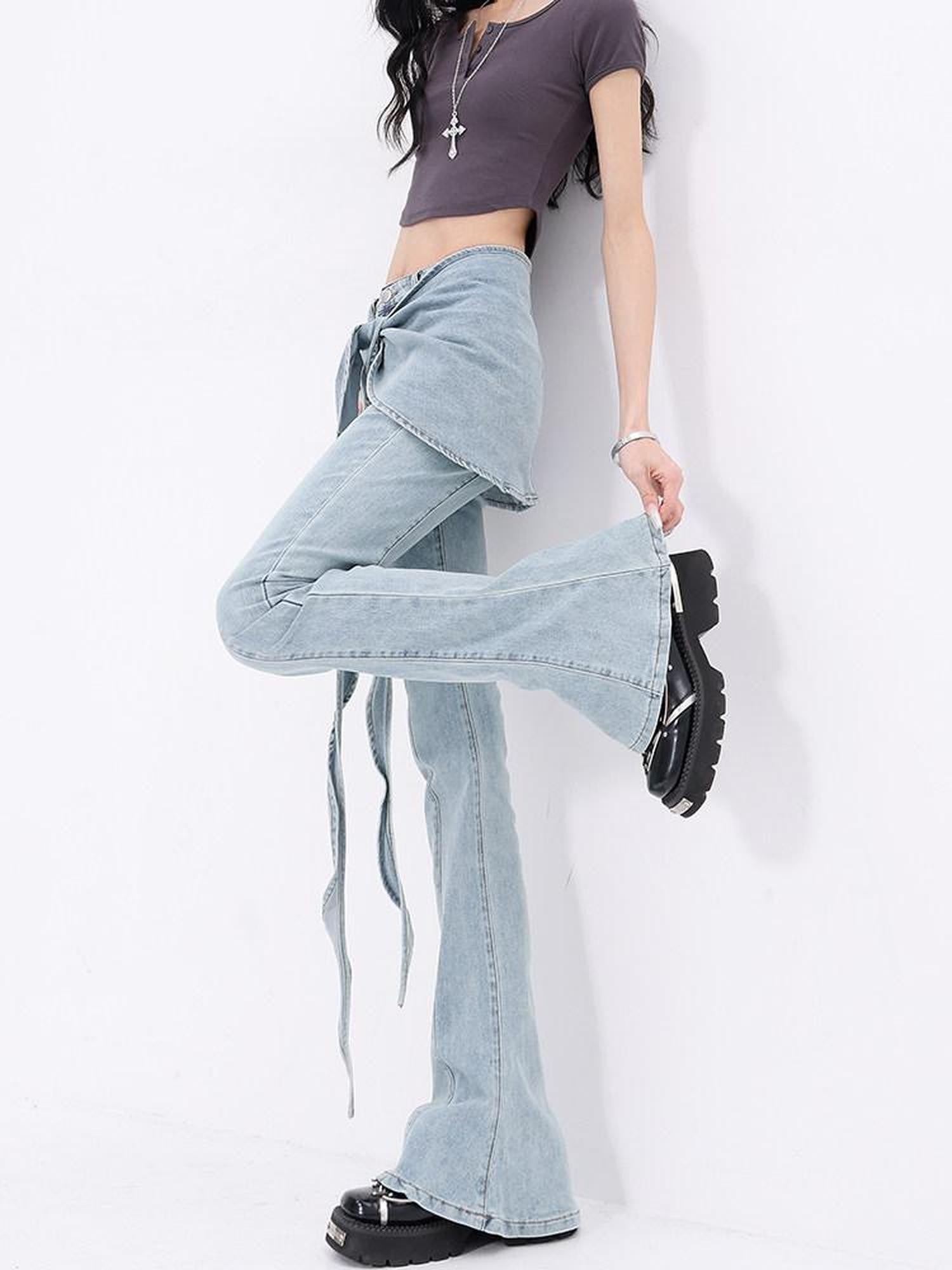 QIUQIU STUDIO Tall Faux Layered Micro Flare Women&