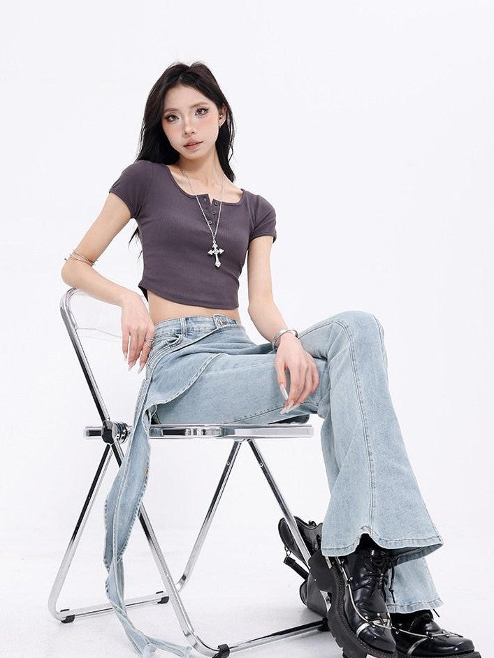 QIUQIU STUDIO Tall Faux Layered Micro Flare Women&