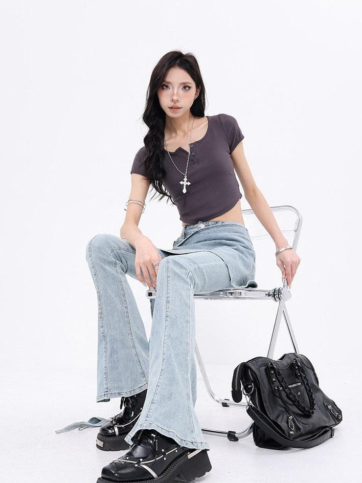 QIUQIU STUDIO Tall Faux Layered Micro Flare Women&