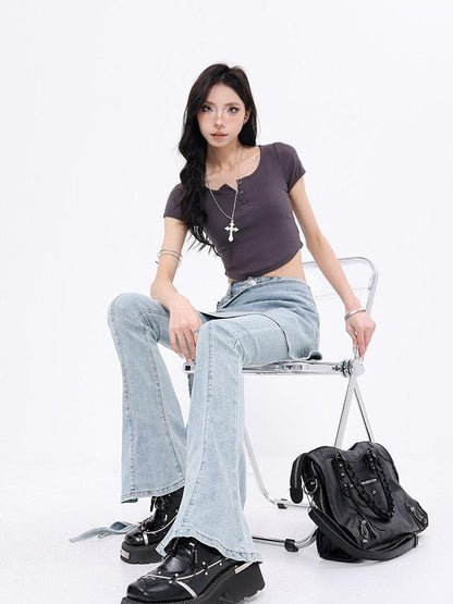 QIUQIU STUDIO Tall Faux Layered Micro Flare Women&
