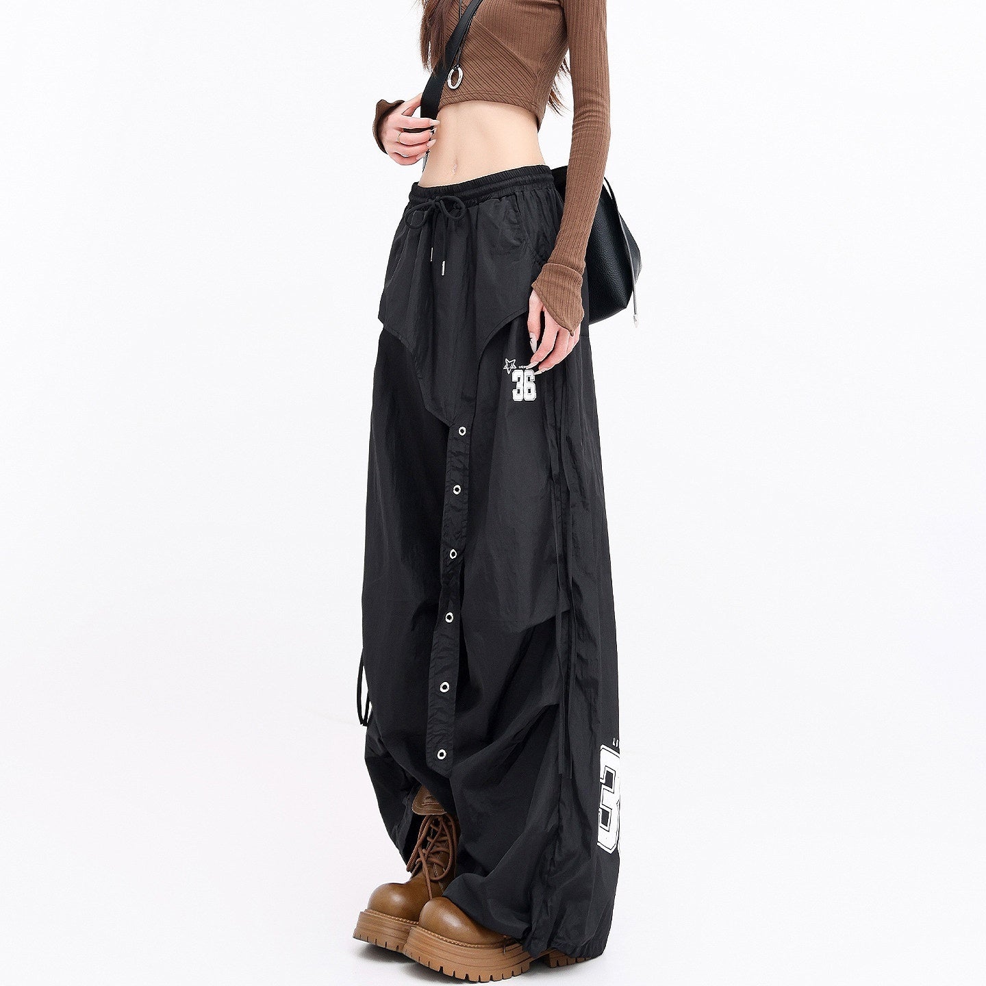 QIUQIU_STUDIO_Tall_Layered_Asymmetric_Cargo_Pocket_Elastic_Waist_Women&