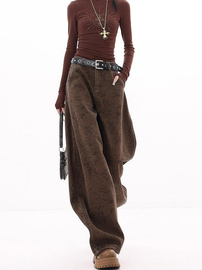 QIUQIU STUDIO Tall Leopard Jacquard Natural Waist Pockets Fleece Lined Women&