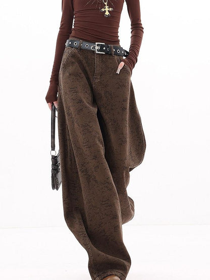 QIUQIU STUDIO Tall Leopard Jacquard Natural Waist Pockets Fleece Lined Women&