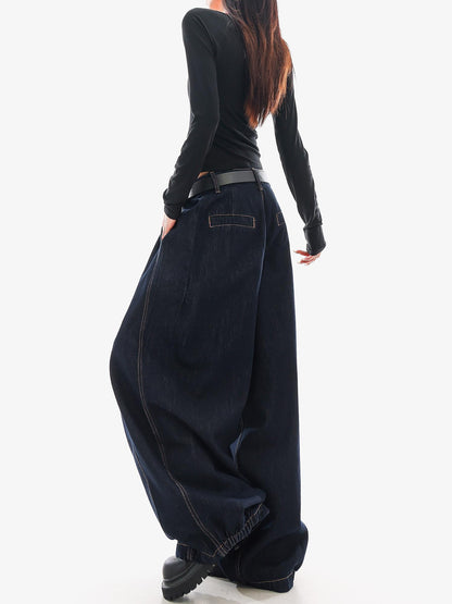QIUQIU STUDIO Tall Loose Drapey Floor Length Wide-leg Jeans Women&