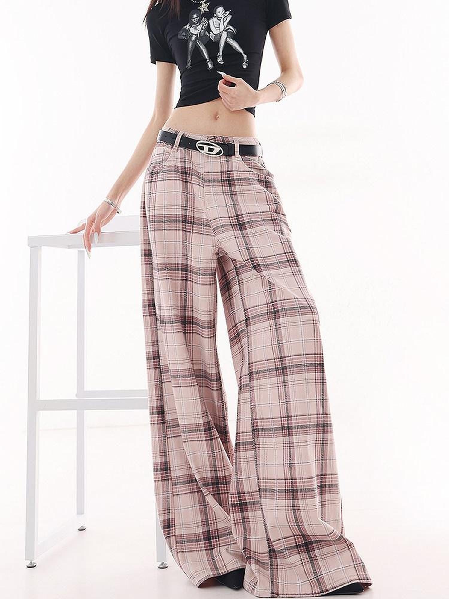 QIUQIU STUDIO Tall Pink Plaid Relaxed Pocketed Women&