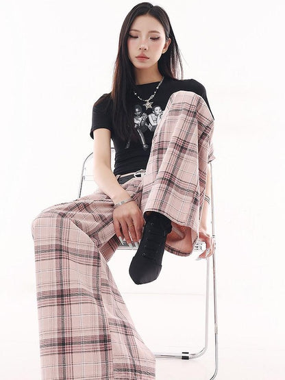 QIUQIU STUDIO Tall Pink Plaid Relaxed Pocketed Women&