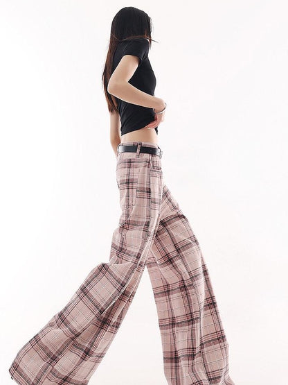 QIUQIU STUDIO Tall Pink Plaid Relaxed Pocketed Women&