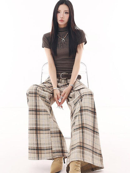 QIUQIU STUDIO Tall Pink Plaid Relaxed Pocketed Women&