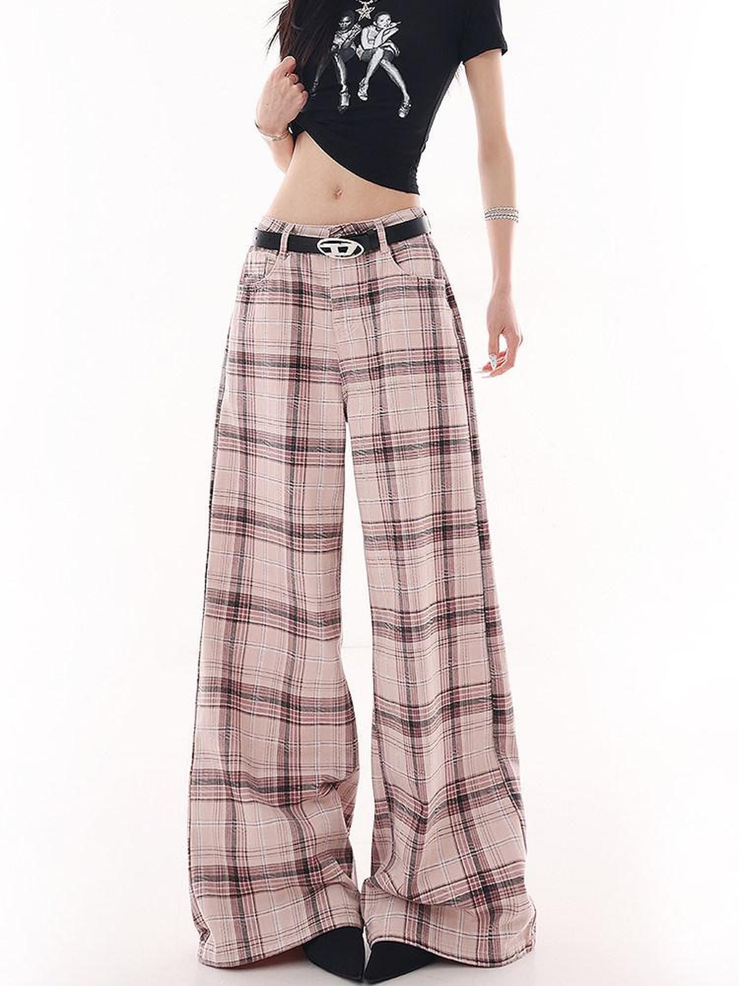 QIUQIU STUDIO Tall Pink Plaid Relaxed Pocketed Women&