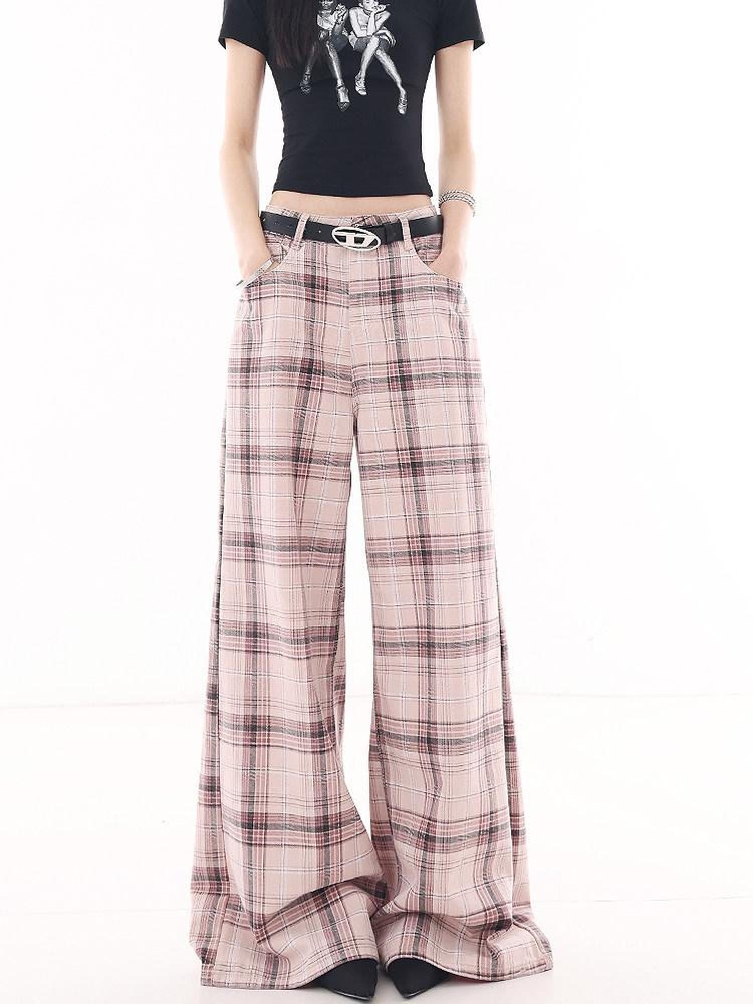 QIUQIU STUDIO Tall Pink Plaid Relaxed Pocketed Women&